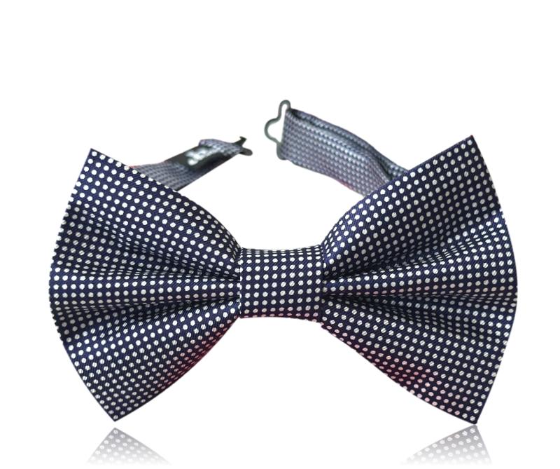 Navy silk bow tie with dense ivory micro dots