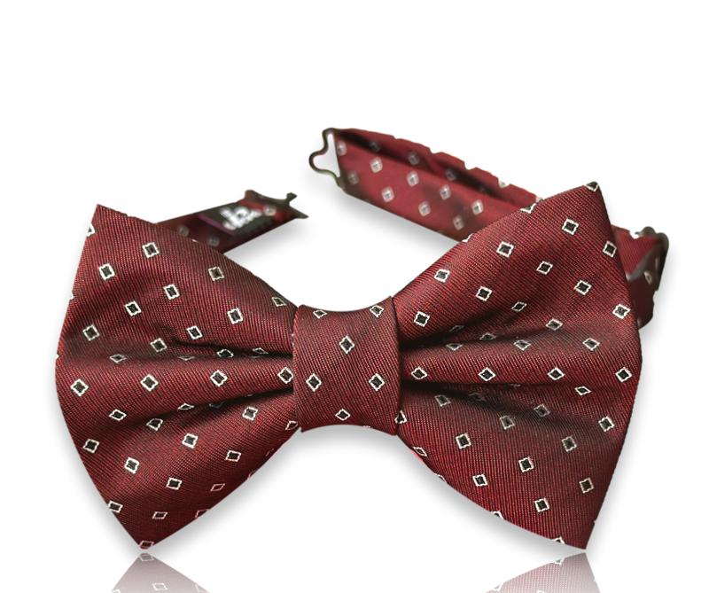 Brick red silk bow tie with white diamond outlines