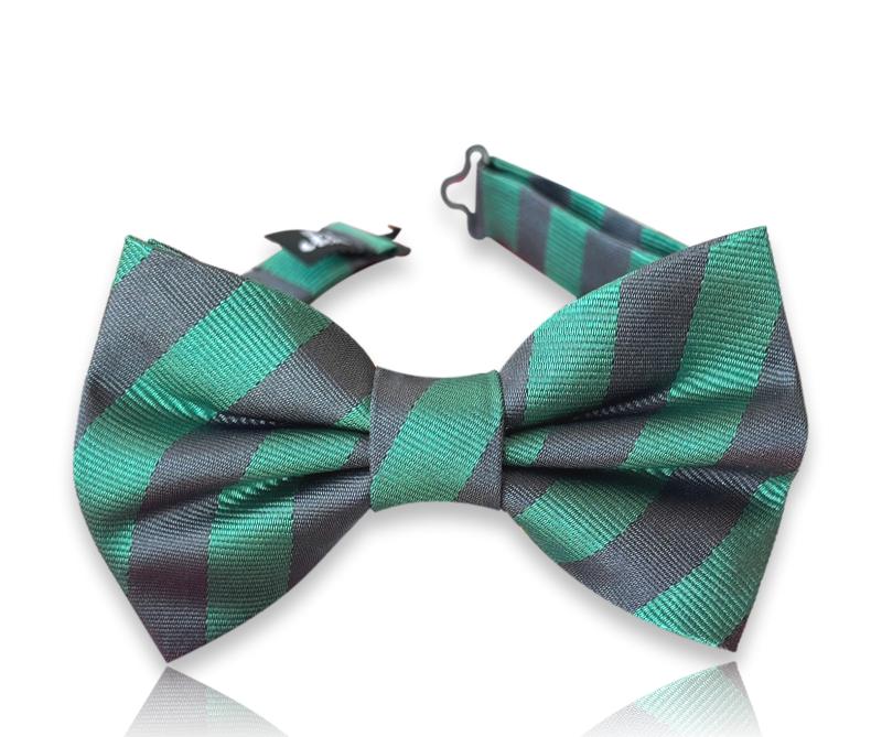 Emerald green and graphite block stripe silk bow tie