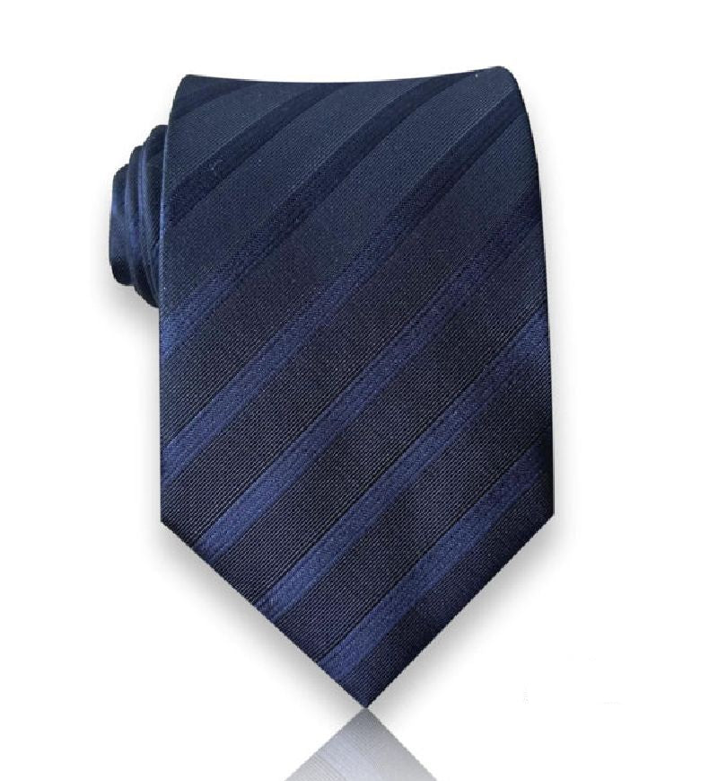 Navy tonal stripe silk tie flat view