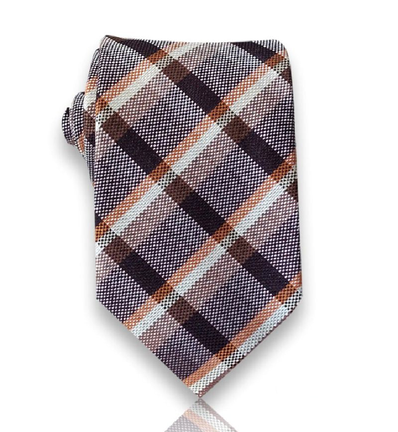 Copper plum plaid silk tie flat view
