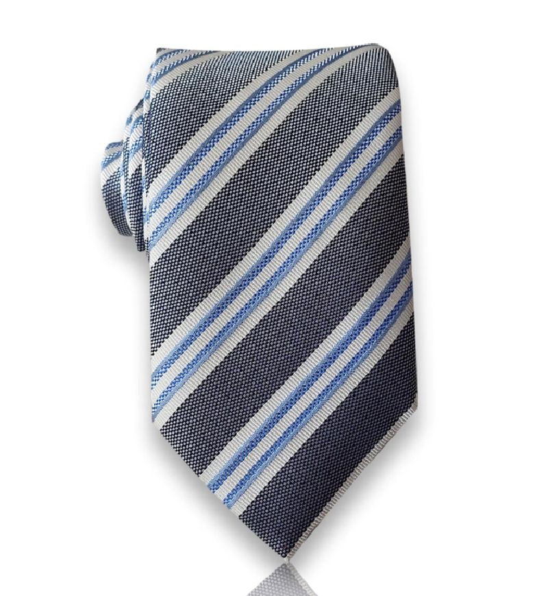 Charcoal sky repp stripe silk tie flat view