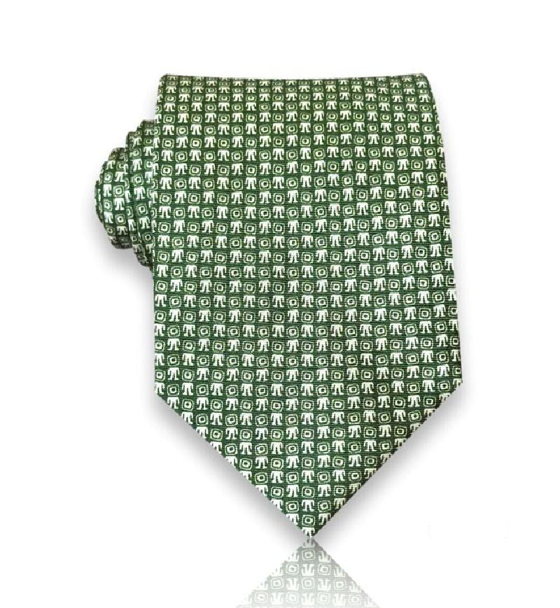 Forest green micro glyph silk tie flat view