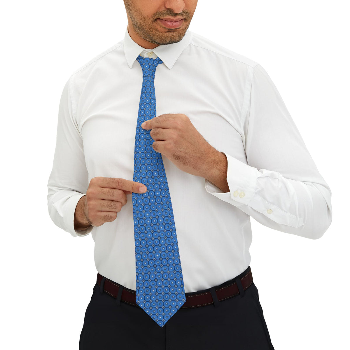 Rochechouart-Mortemart Satin Edition - Blue Floral Mosaic Tie – view 4