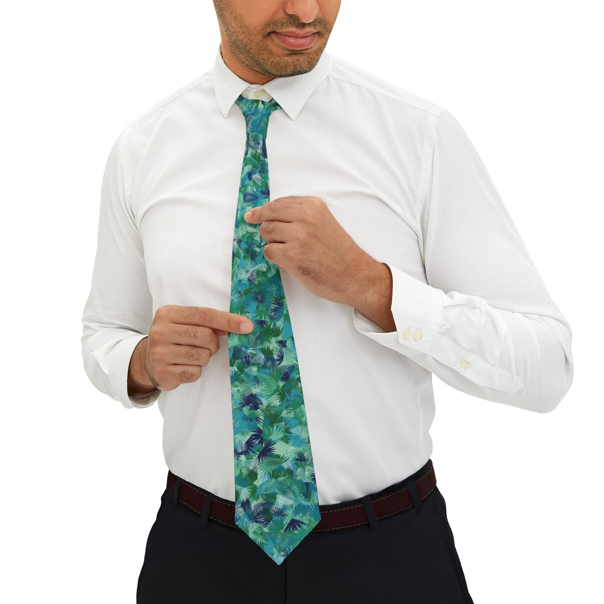 Podebusk Satin Edition - Teal & Navy Jungle Leaf Tie
