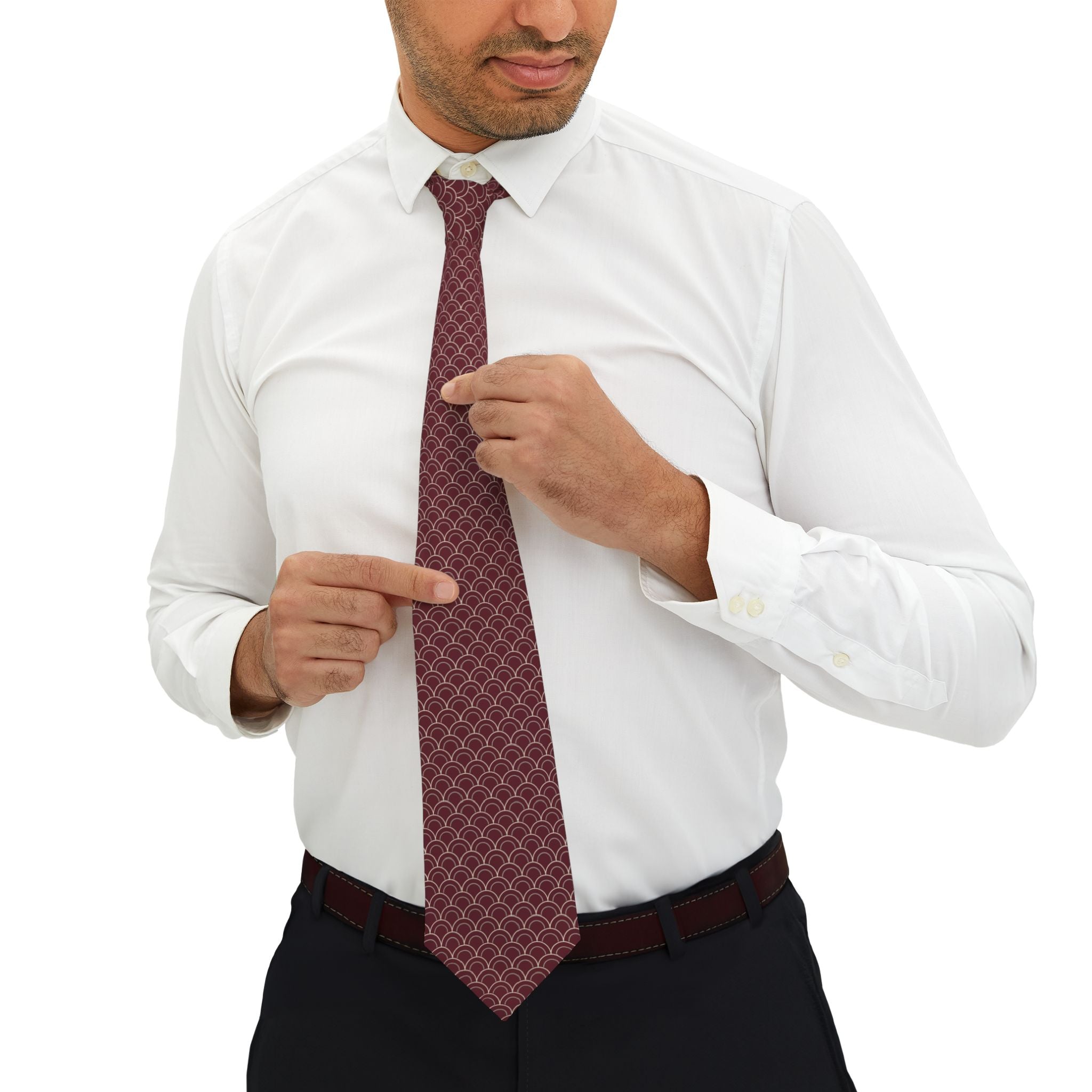 Faucon Talisman Tie - Burgundy Cream Scallop Crest