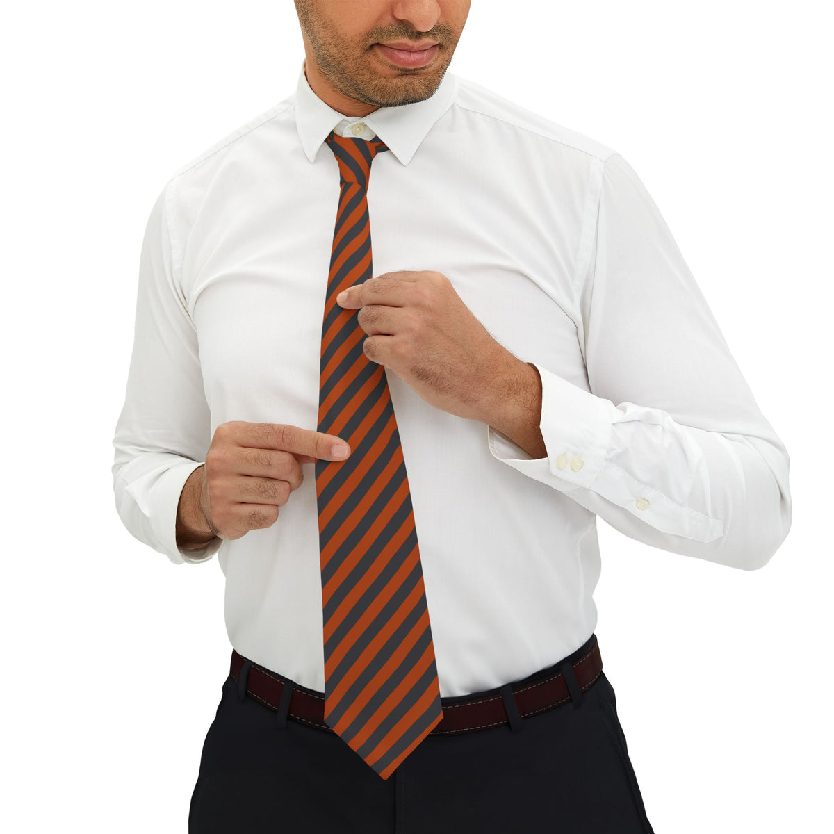 Mergoscia Talisman Tie - Burnt Orange Charcoal Block Stripe