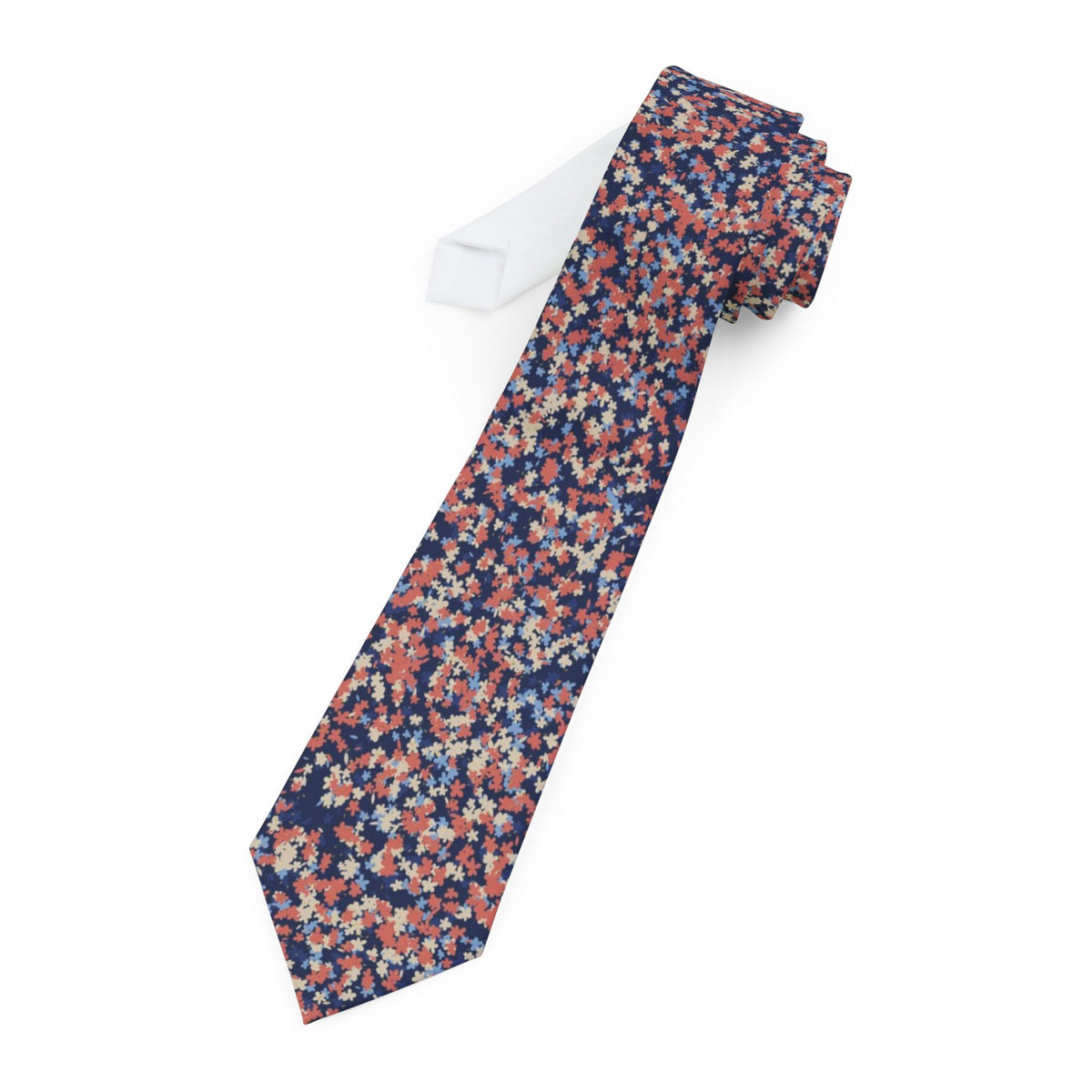 Rantzau Satin Edition - Navy & Coral Painted Blossom Tie