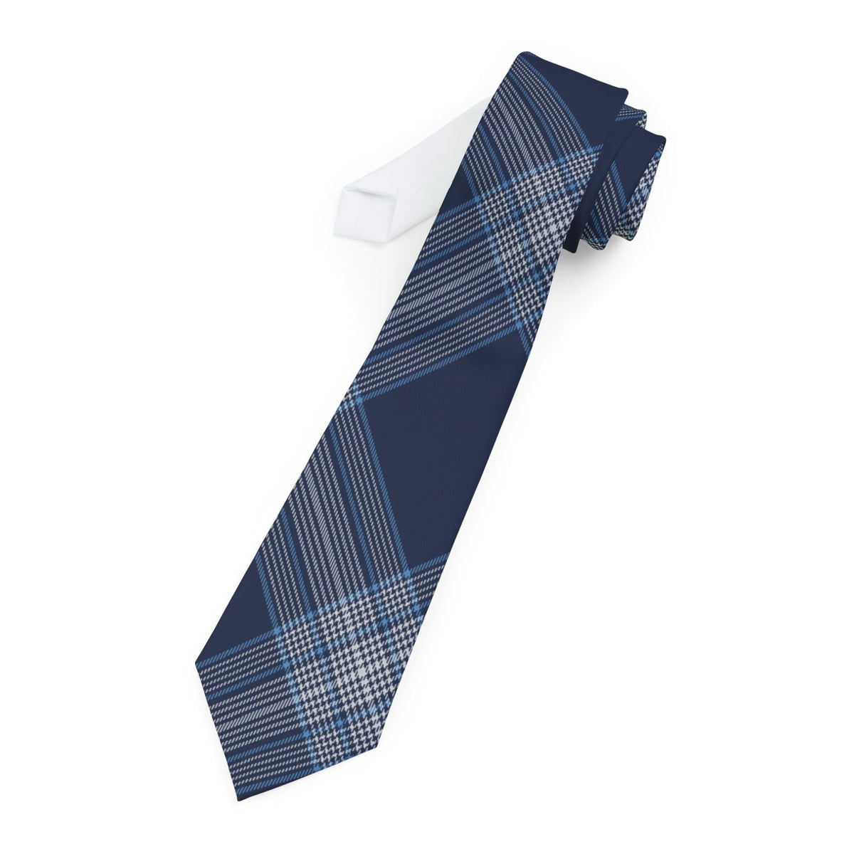 Lennox Satin Edition - Navy & Sky Herringbone Tartan Tie