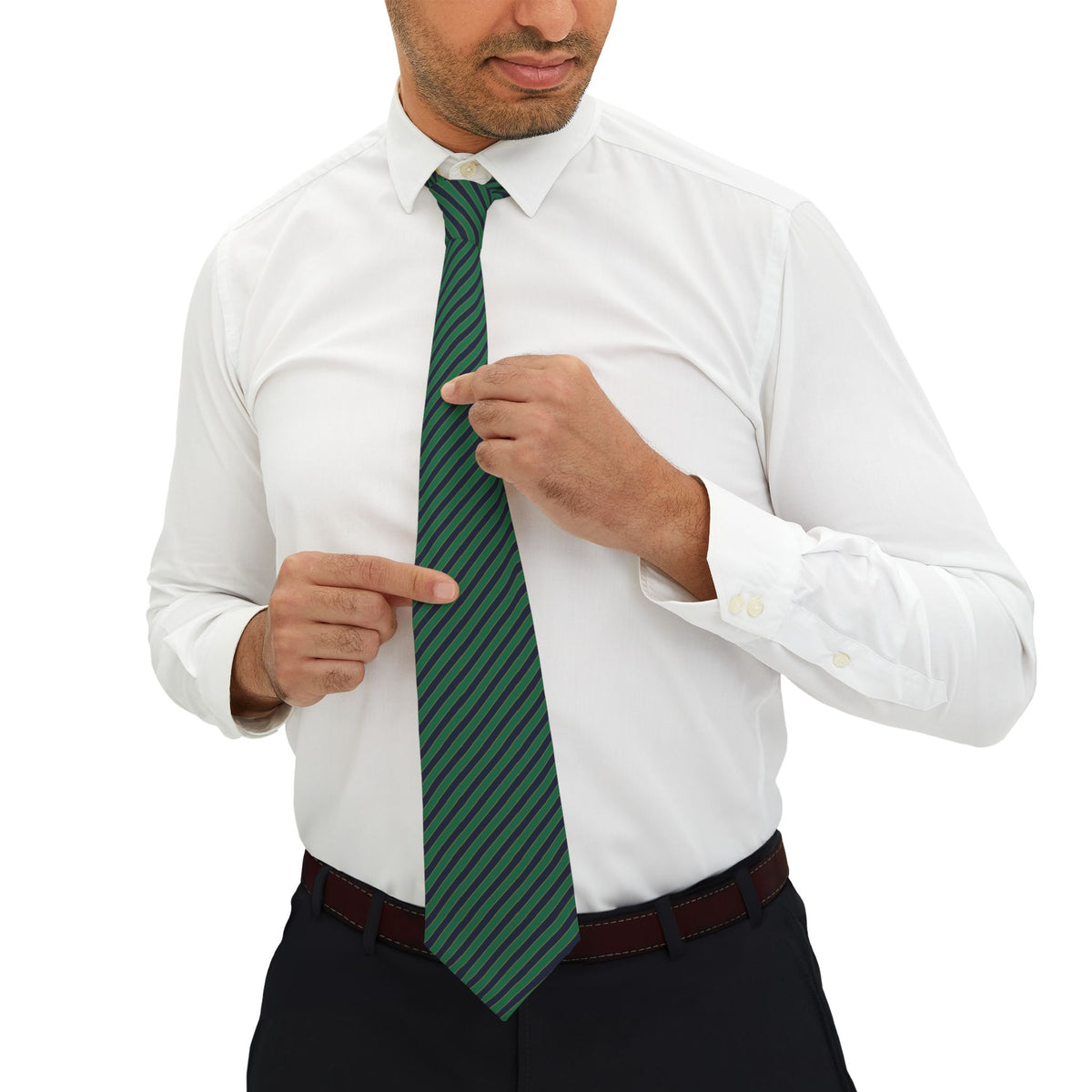 Brione Talisman Tie - Emerald Navy Repp Stripe