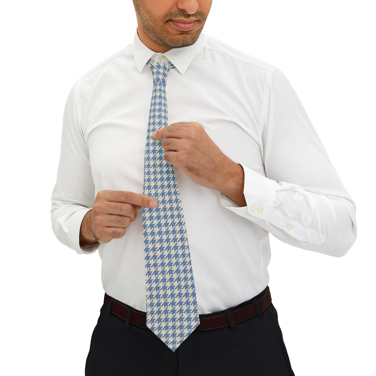 Brissago Talisman Tie - Dusty Blue Oversized Houndstooth