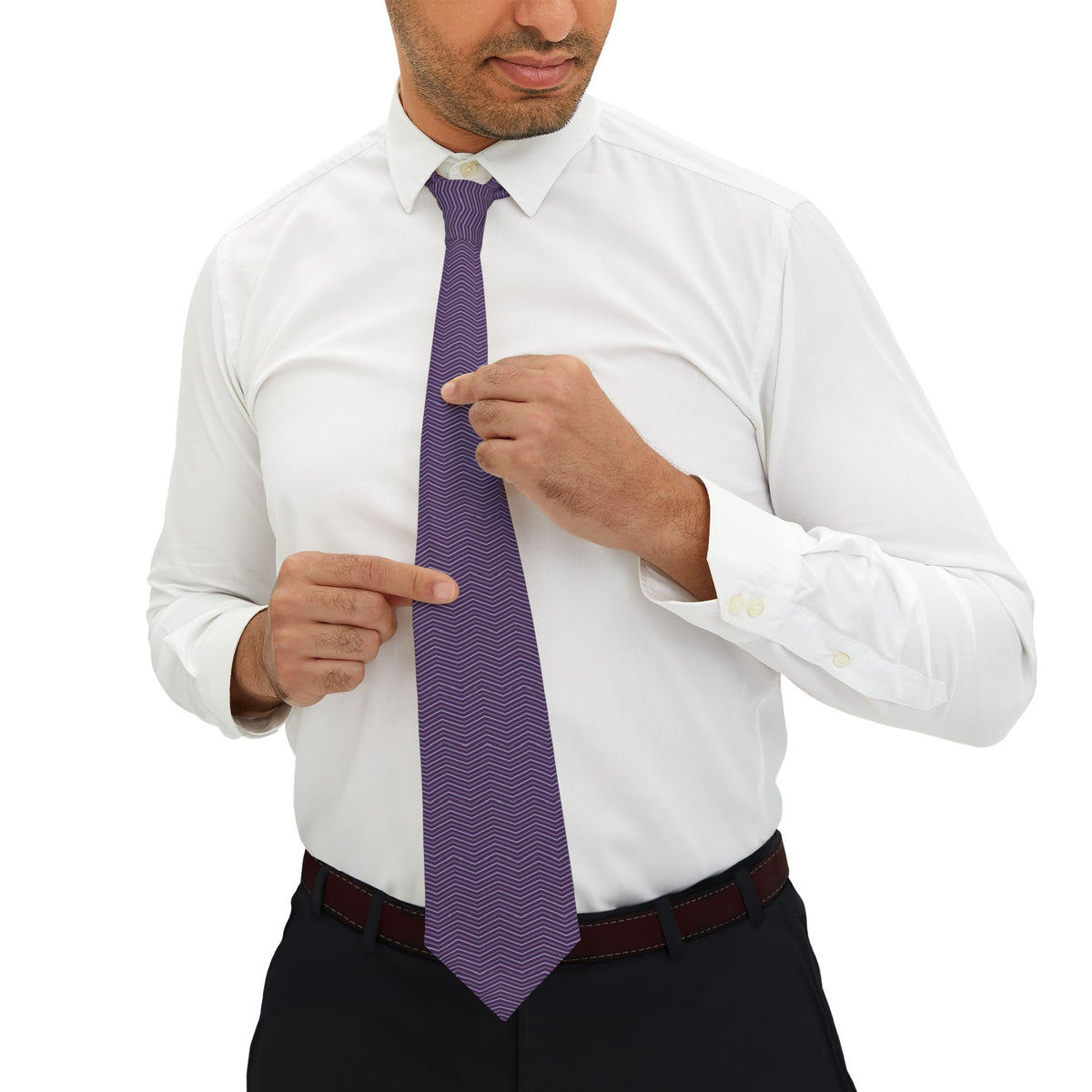 Cogne Talisman Tie - Purple Silver Chevron