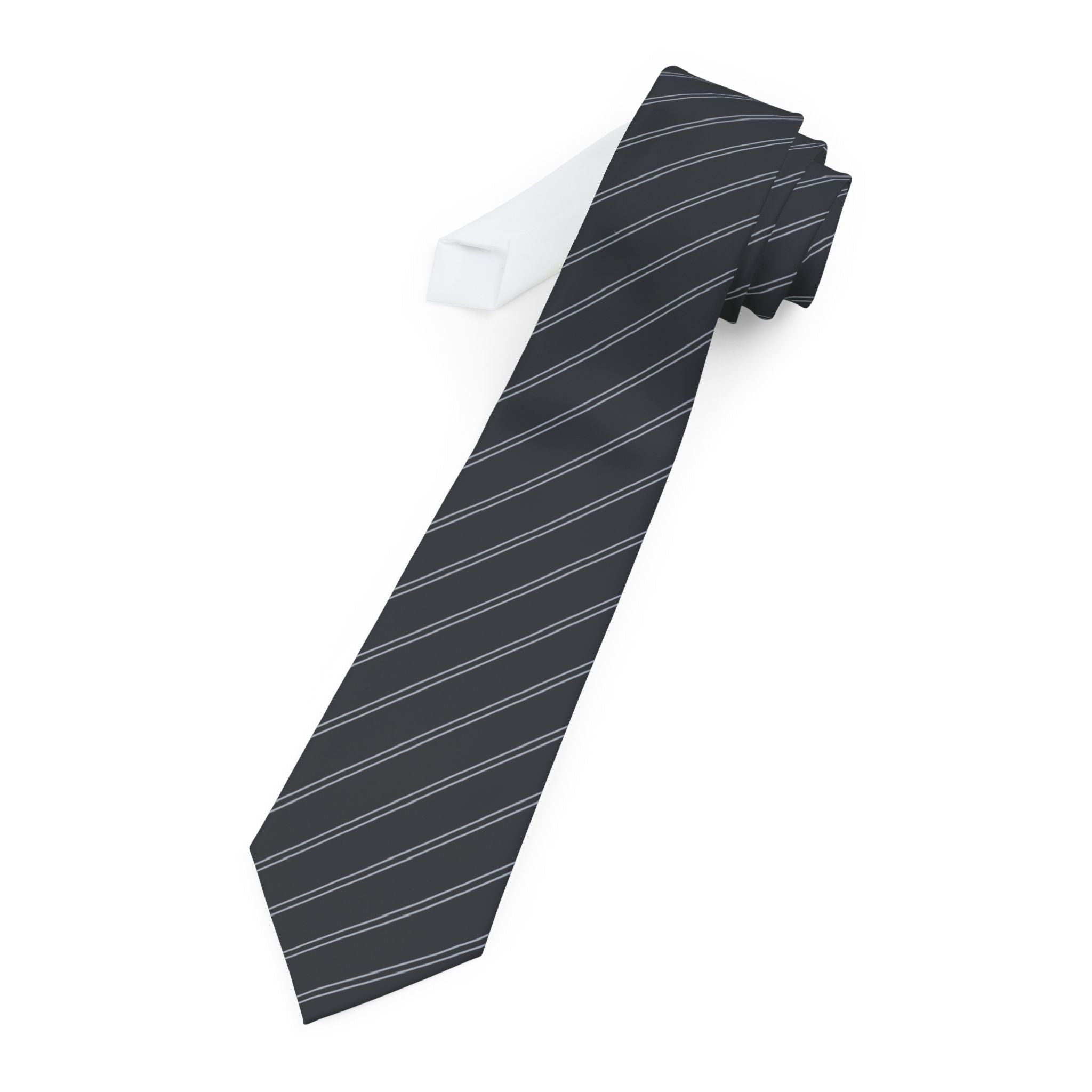 Guillaumes Talisman Tie - Charcoal Silver Twin Stripe