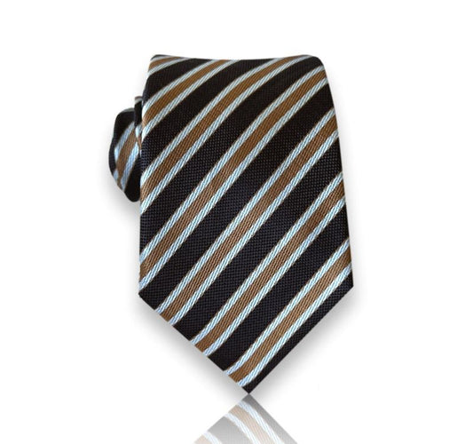 De Taillefer - Black Silk Tie with Brown and Blue Stripes – Timeless with a Twist