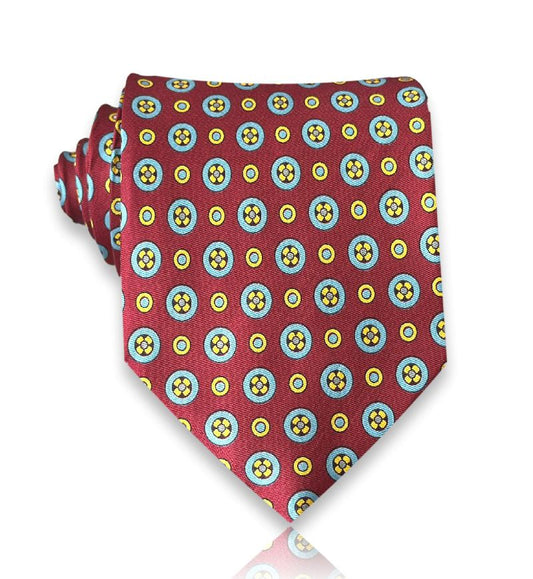 Malvezzi - Red Silk Tie with Retro Pattern – Bold Vintage Charm Meets European Craftsmanship
