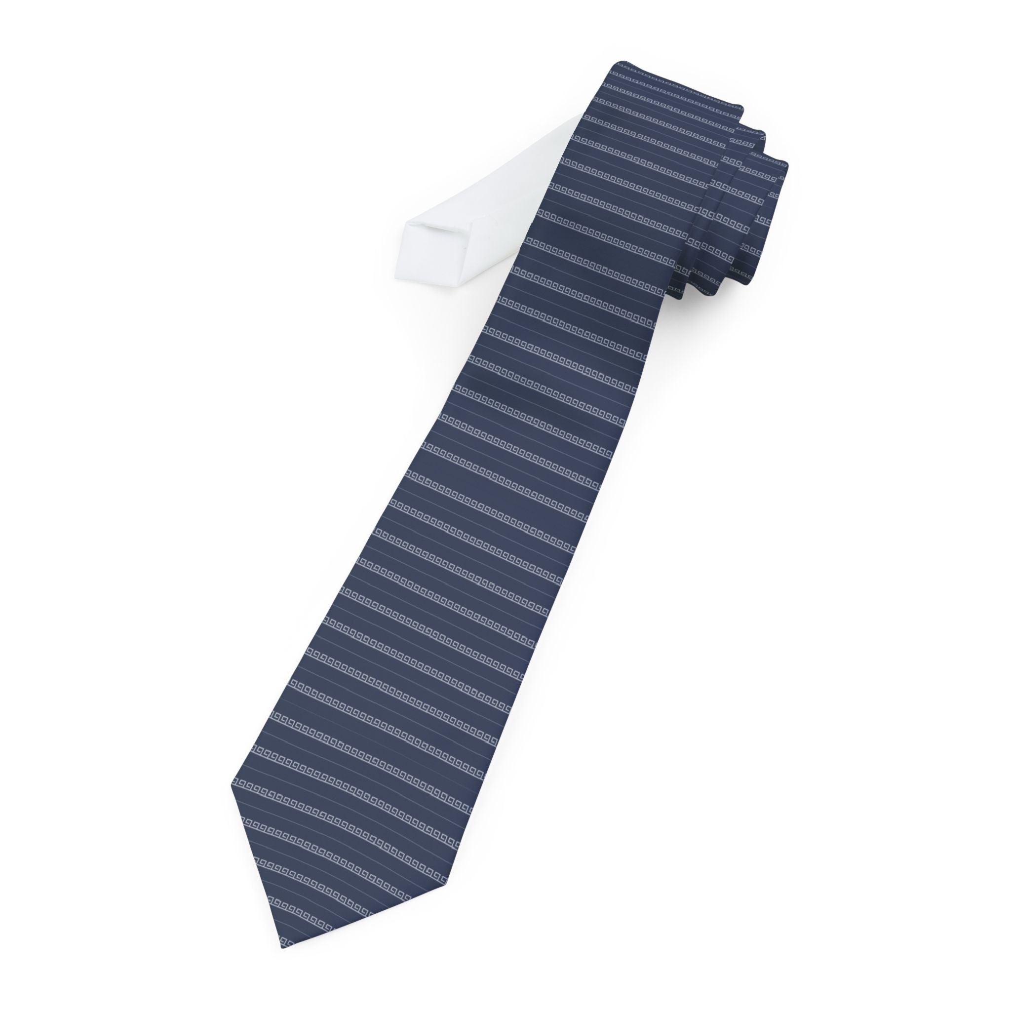 Porossan Talisman Tie - Storm Silver Greek Key