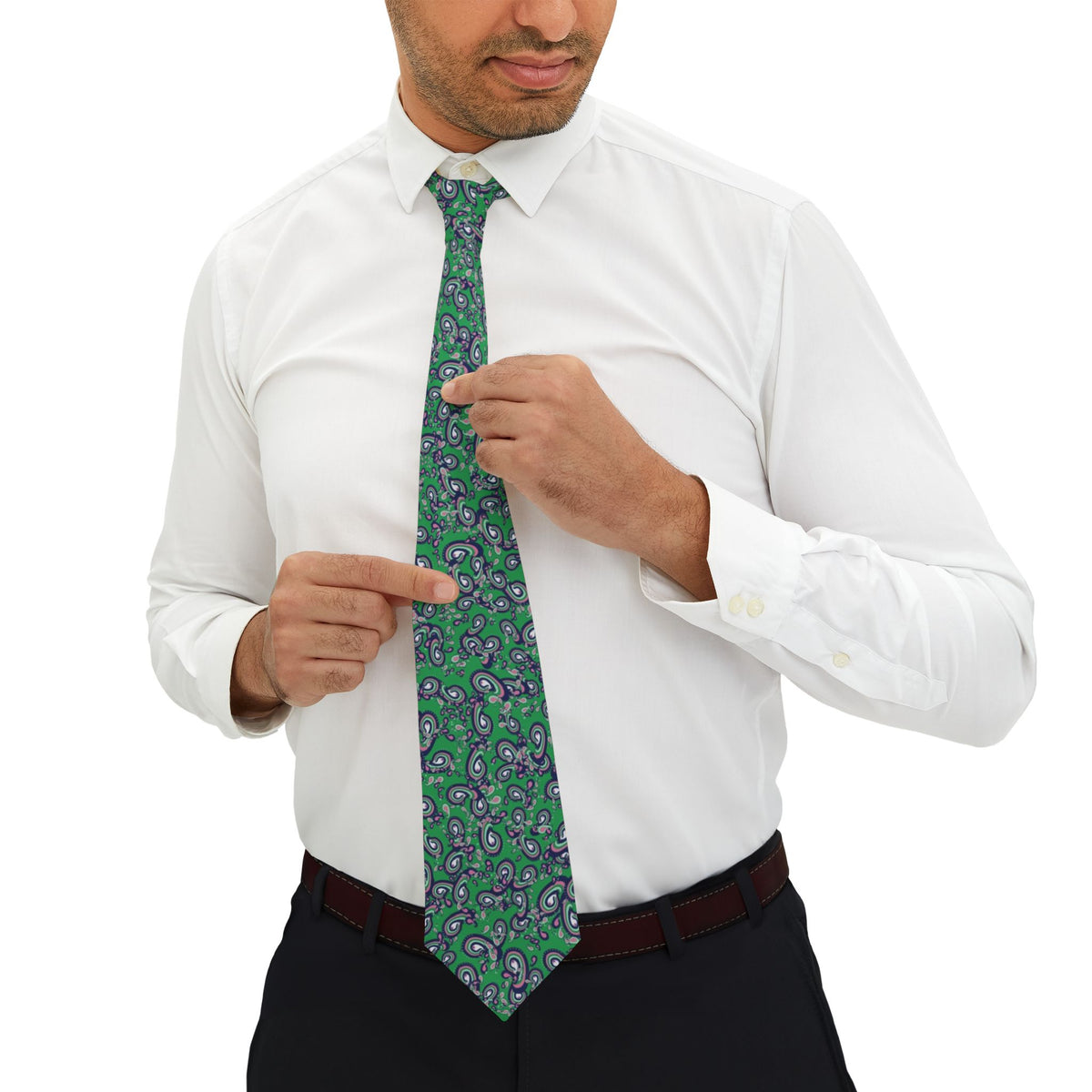 Cibo Satin Edition - Green & Navy Large Paisley Tie