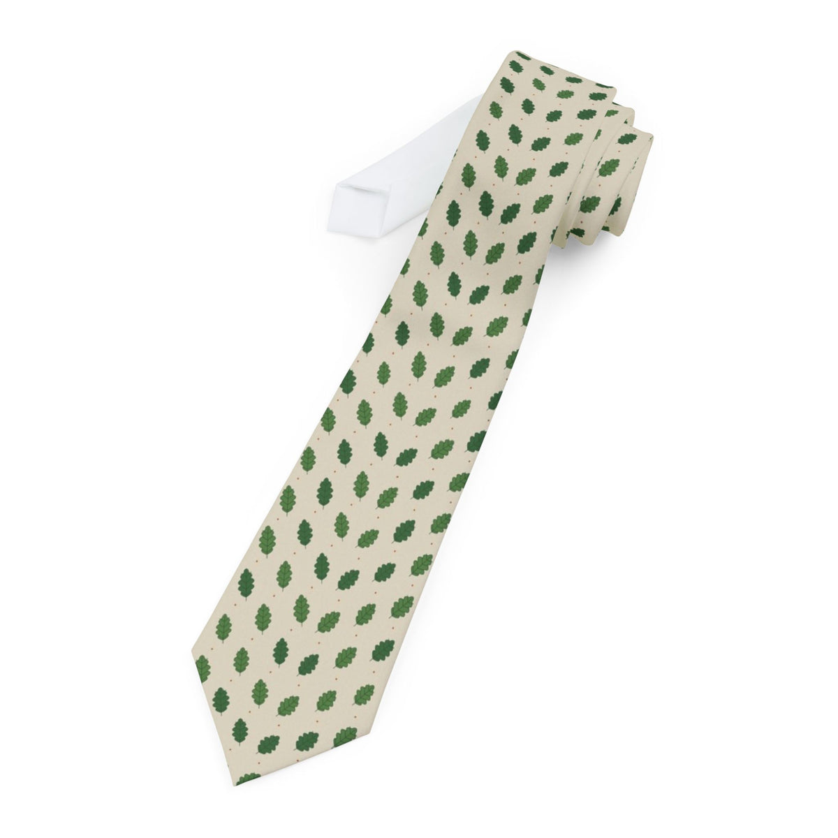 Wielopolski Satin Edition - Cream & Green Oak Leaf Tie