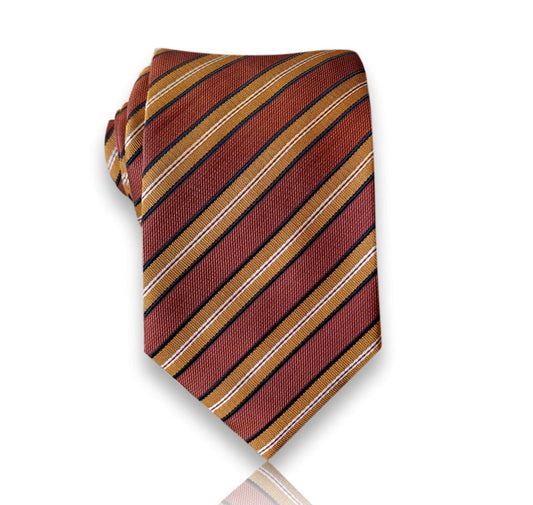Le Tellier - Burgundy and Mustard Striped Silk Tie – Vintage Charm with Modern Precision