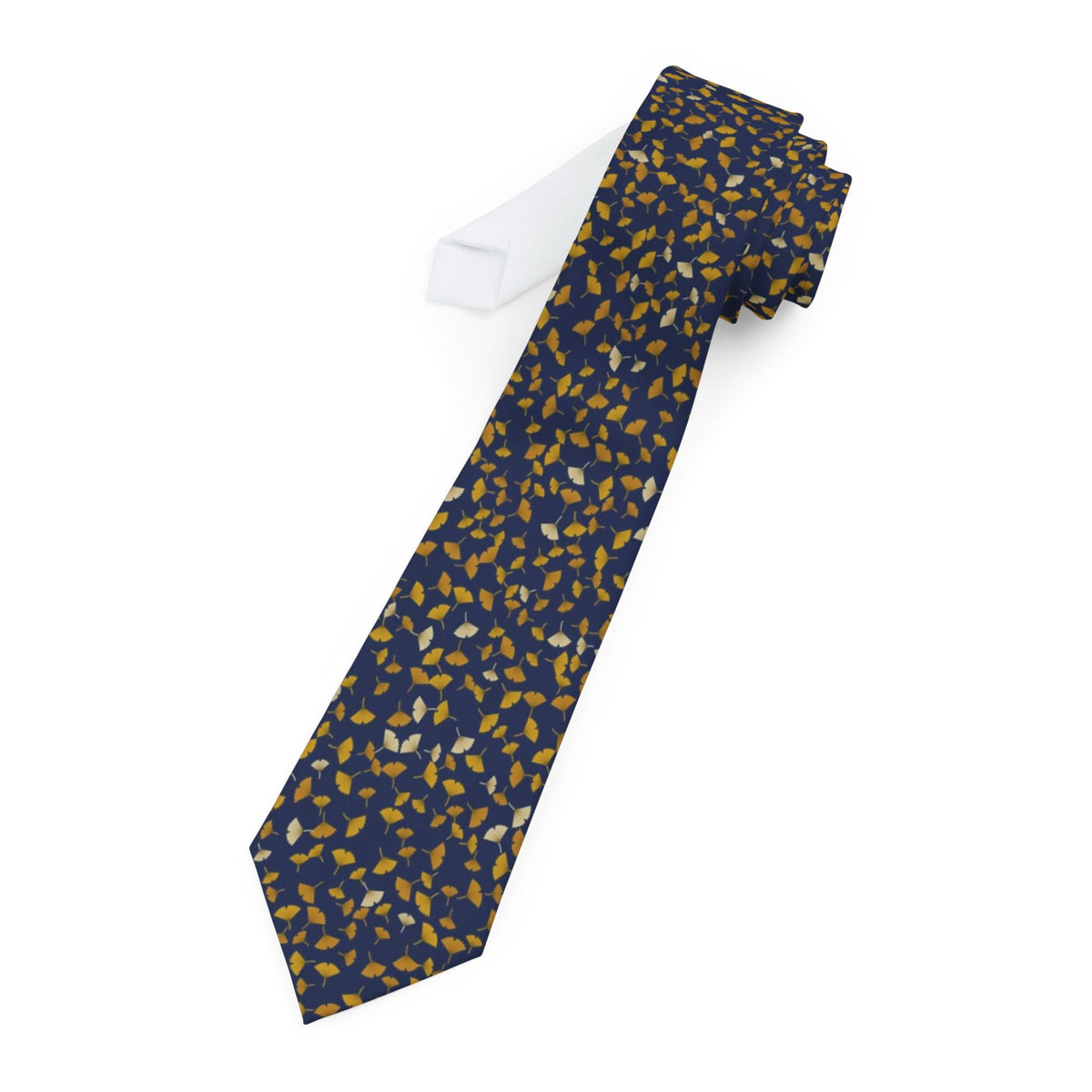 Buchwald Satin Edition - Navy & Gold Ginkgo Leaf Tie