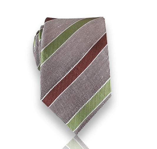 Alviano - Green and Burgundy Striped Silk Tie – Subtle Sophistication with European Elegance