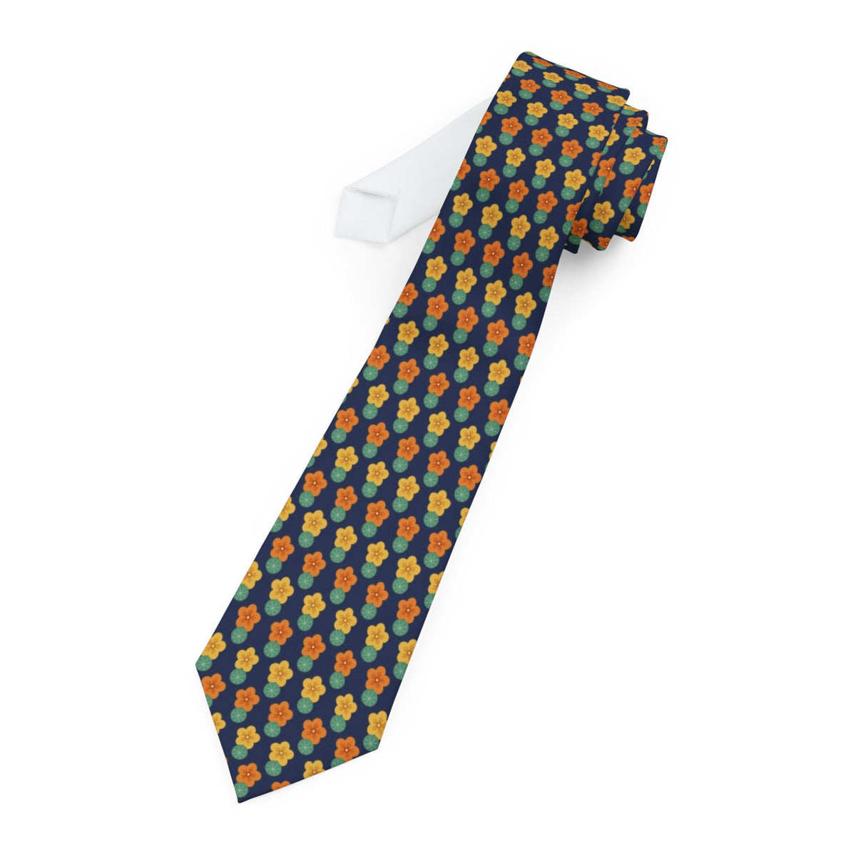 Taxis Satin Edition - Navy & Orange Nasturtium Tie