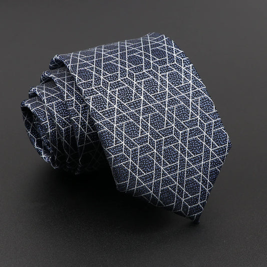 Du Bellay - Navy Tie with White Geometric Cube Pattern – Dimensional Style, Understated Edge