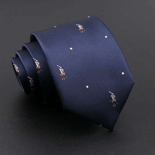 Du Tillet - Navy Tie with Polo Player Motif – Sporty Elegance Meets Timeless Style