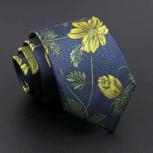 Gassion - Navy Tie with Yellow Floral Pattern – Fresh Contrast, Confident Charm