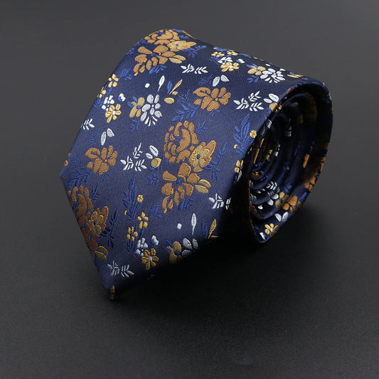 De Beaujeu - Navy Tie with Gold Floral Pattern – Refined Bloom, Bold Accent