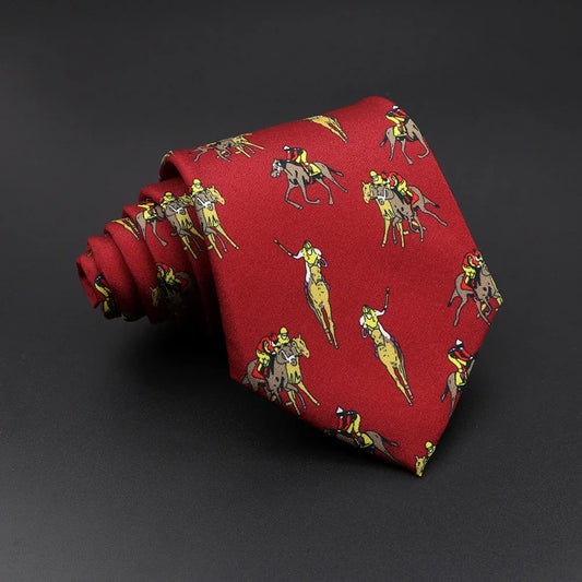de Lauzun - Red Tie with Polo Horse & Rider Print – Equestrian Elegance