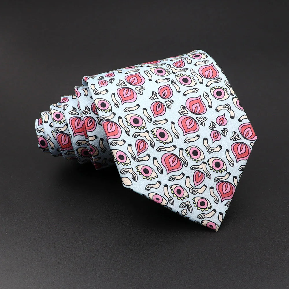 de Gontaut - Light Blue Tie with Pink Abstract Florals