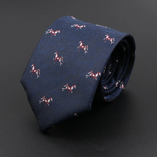 d'Estaing - Navy Tie with Horse Pattern – Understated Equestrian Sophistication