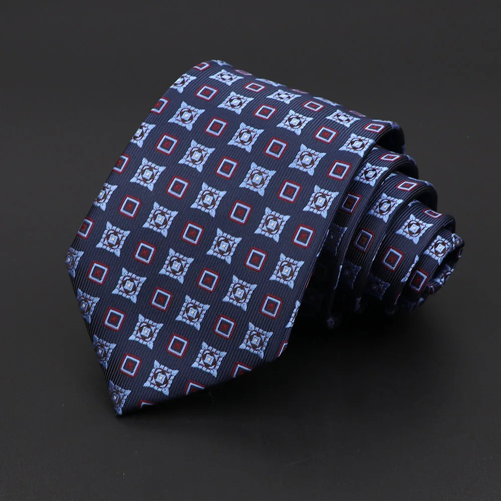 Cevallos - Navy Blue & Red Ornamental Square Tie