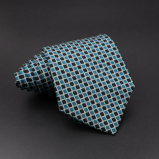 Bérenger - Teal and Black Tie with White Wave Pattern