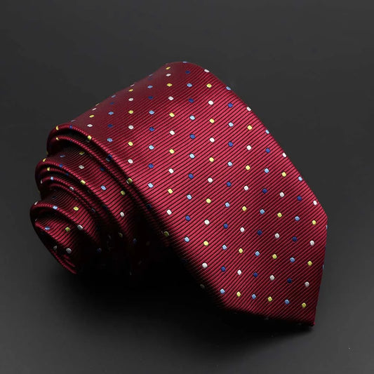 De Vivonne - Burgundy Tie with Multicolor Dot Pattern – Lively Detail, Classic Foundation
