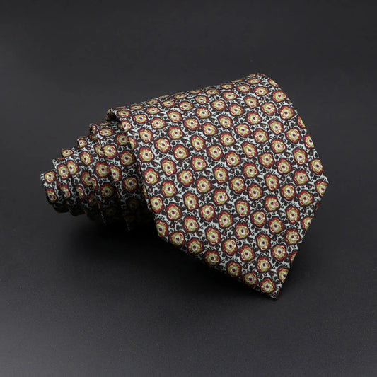 d'Aubigné - Brown Tie with Red and Olive Rose Pattern