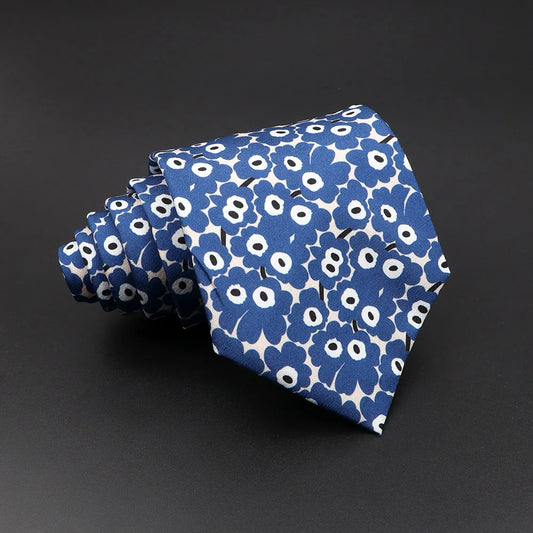 Choiseul - Cream Tie with Blue Pop Art Floral Print