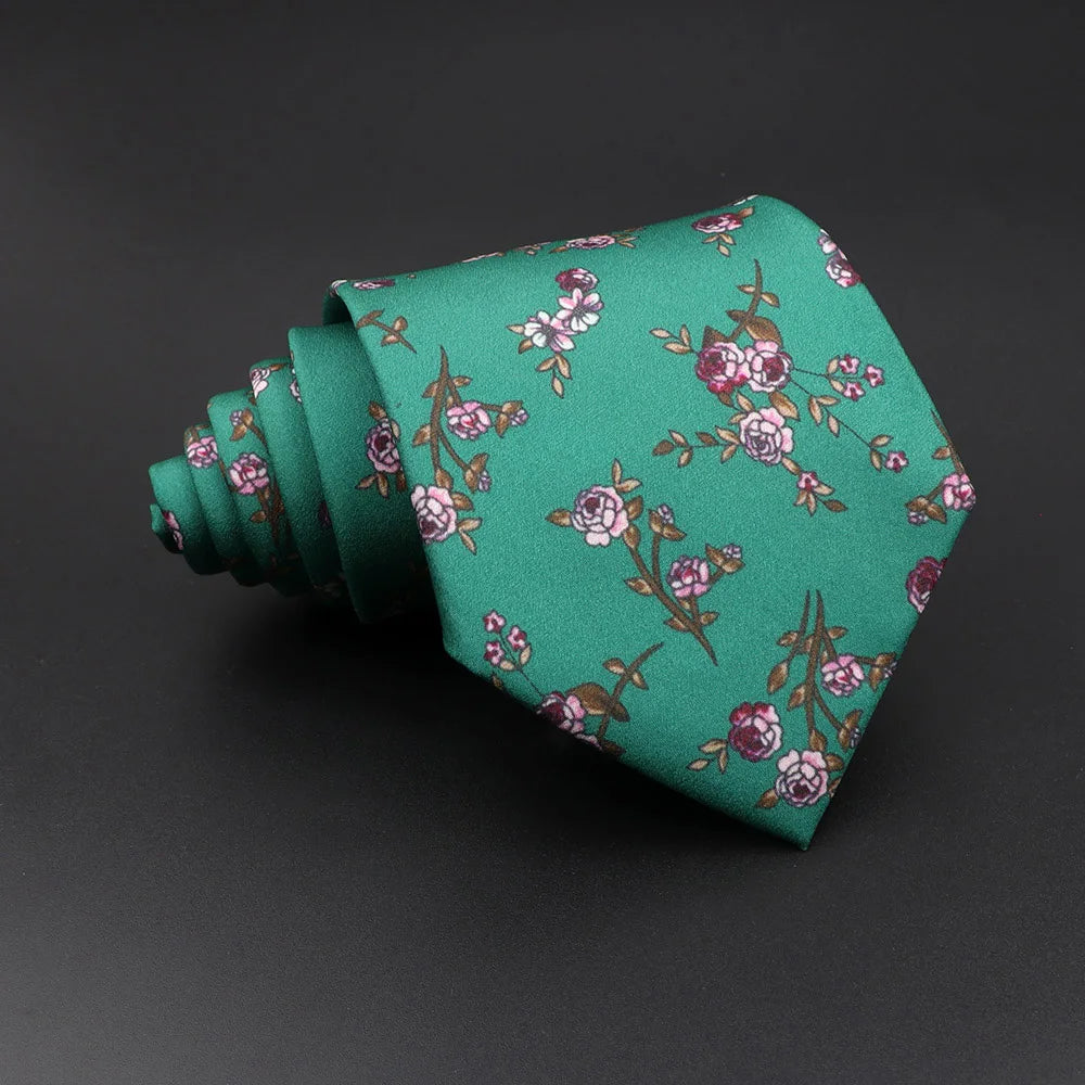 d'Aligre - Green Tie with Pink and Burgundy Floral Print
