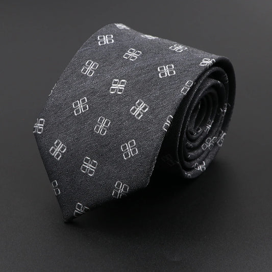 De Pontbriand - Black Tie with White Geometric Motif – Minimalist with a Bold Edge