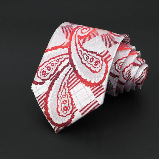 Albret - White & Red Oversized Paisley Tie