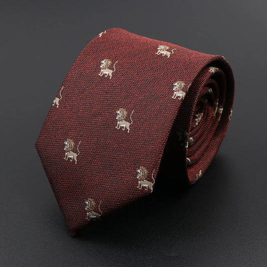 De Bazoches - Maroon Tie with Lion Pattern – Statement of Strength and Style