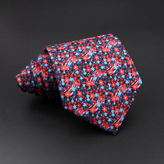 de Castelnau - Red & Blue Floral Tie with Fox Motif