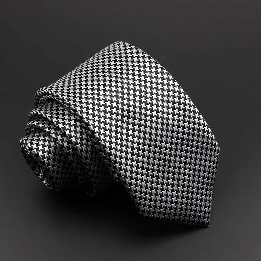 Montferrat - Silver & Black Houndstooth Tie – Bold Monochrome Impact