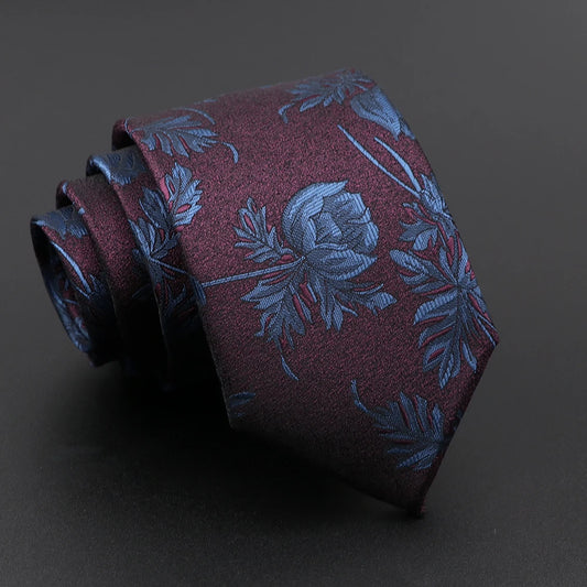 Gassion - Burgundy Tie with Blue Floral Pattern – Moody Elegance, Refined Flair