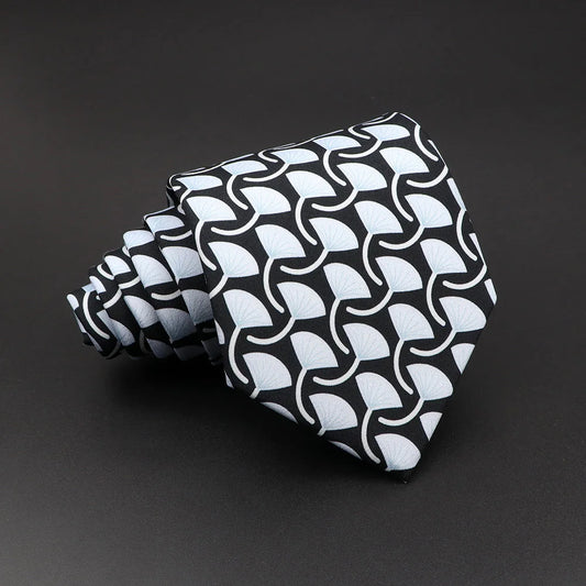 Bochart - Black Tie with White Fan Leaf Pattern