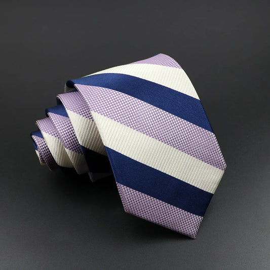 Foix-Candale - Elegant Lavender and Navy Striped Silk Necktie