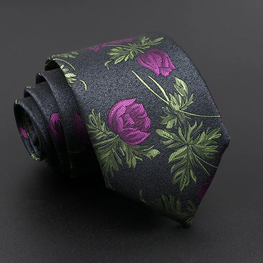 Gassion - Charcoal Tie with Purple Floral Pattern – Elegant Depth, Subtle Drama