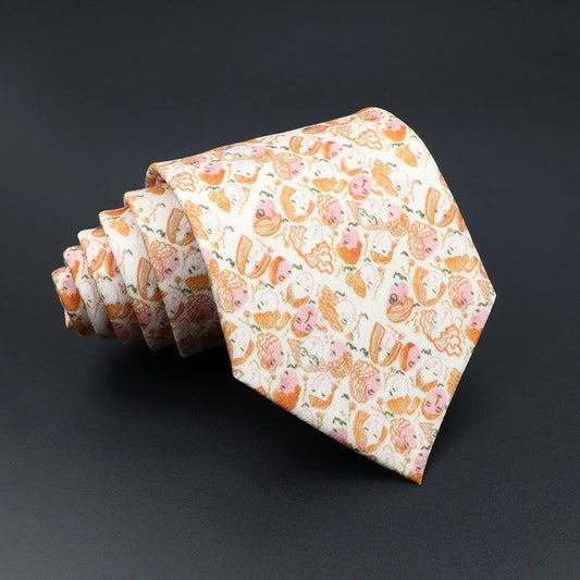 Caumont - Cream Tie with Orange and Pink Macaron & Cupcake Print