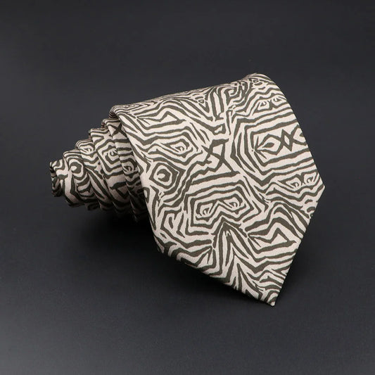 Bouhier - Beige Tie with Abstract Brown Line Pattern